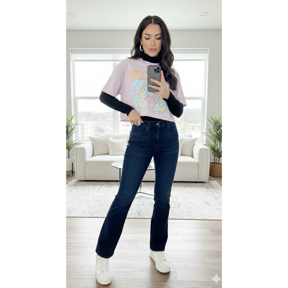 NYDJ Women's Barbara Bootcut jeans Sz 4P Blue Midrise Lift Tuck Y2K 90s Indie
